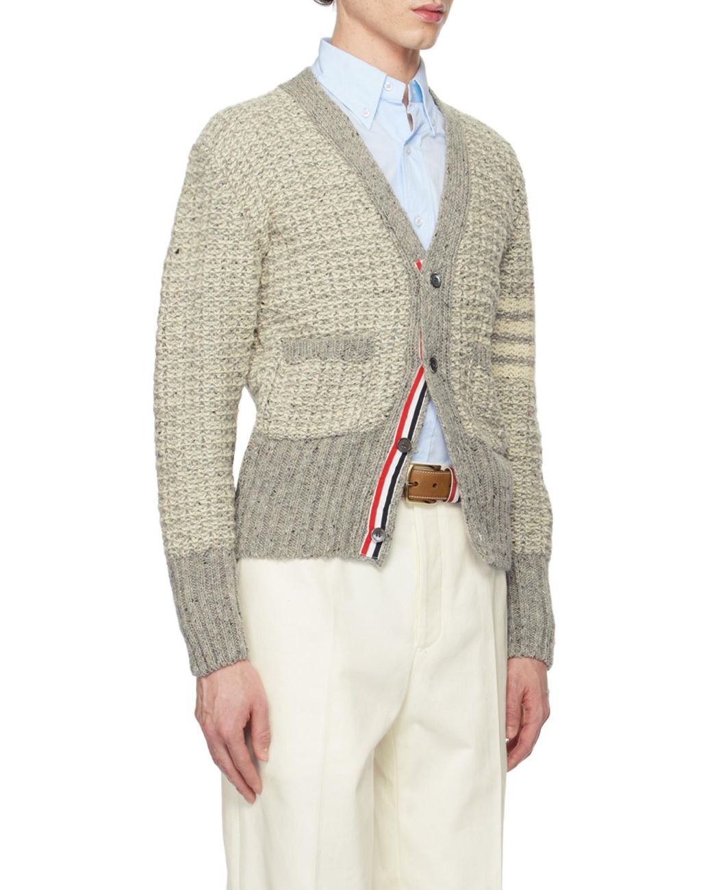 Thom Browne Natural Bar Mélange-Effect Button-Up Cardigan for men