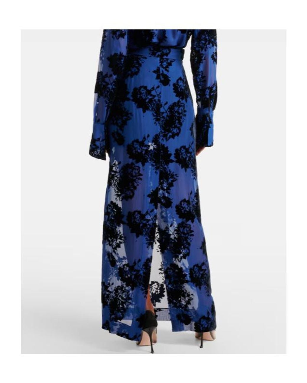Nina Ricci Blue Devoré Velvet Maxi Skirt