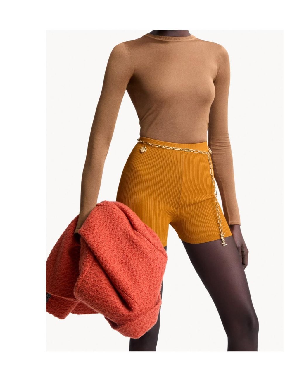Saint Laurent Orange Rib-Knit Cycling Shorts