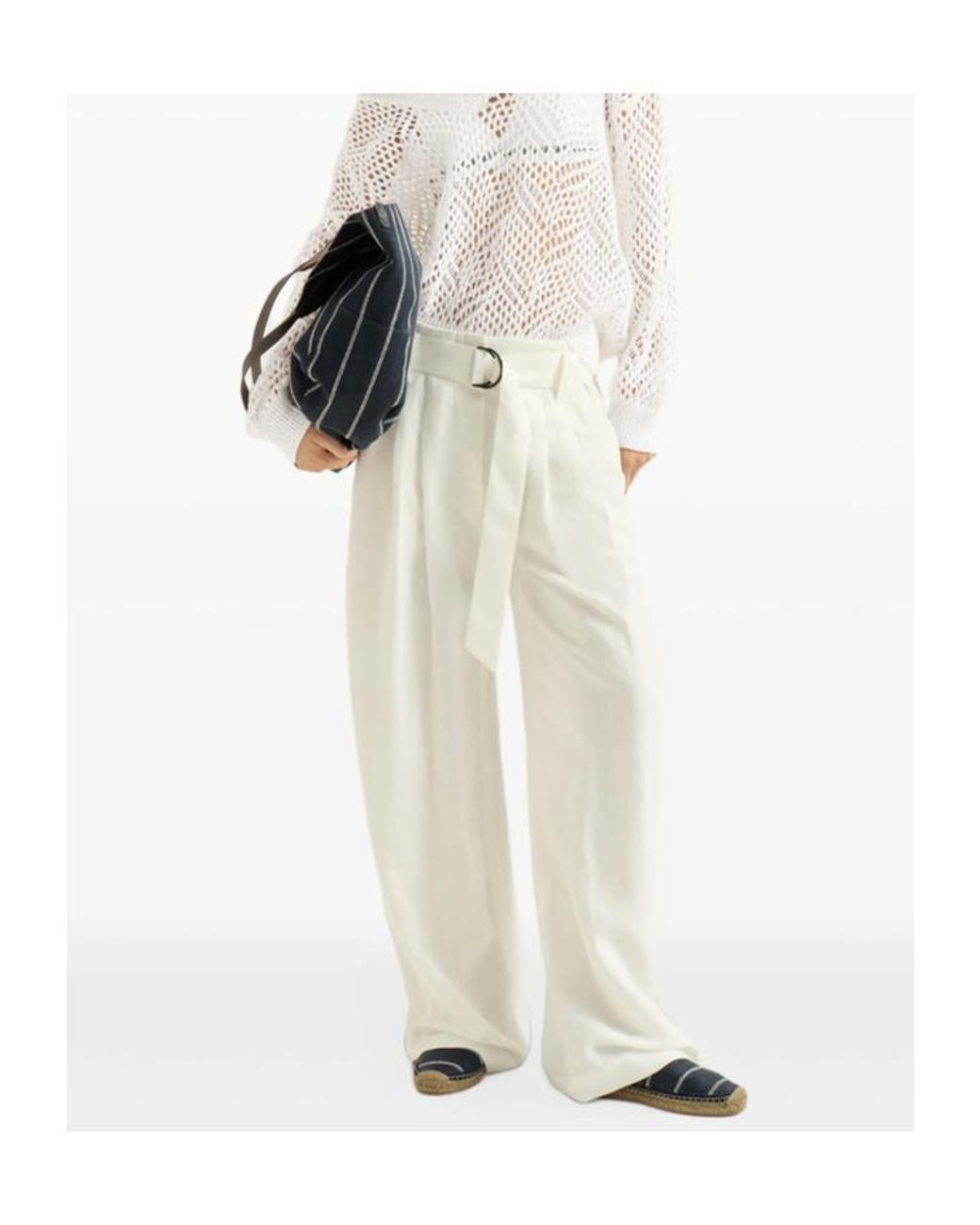 Brunello Cucinelli White Pleated Casual Trousers