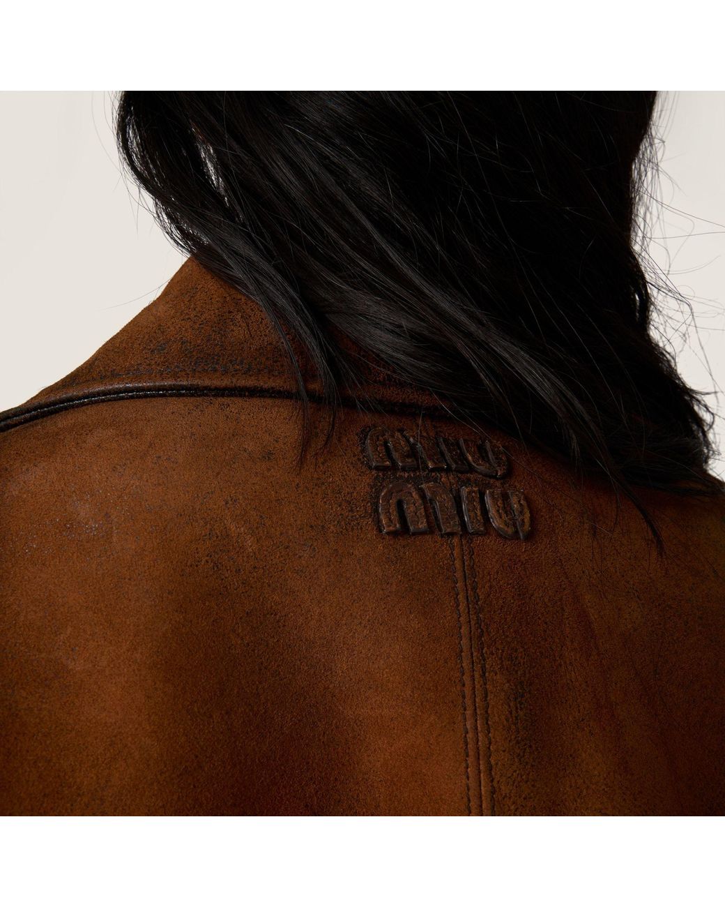 Miu Miu Brown Double-Breasted Waxed Suede Caban Jacket