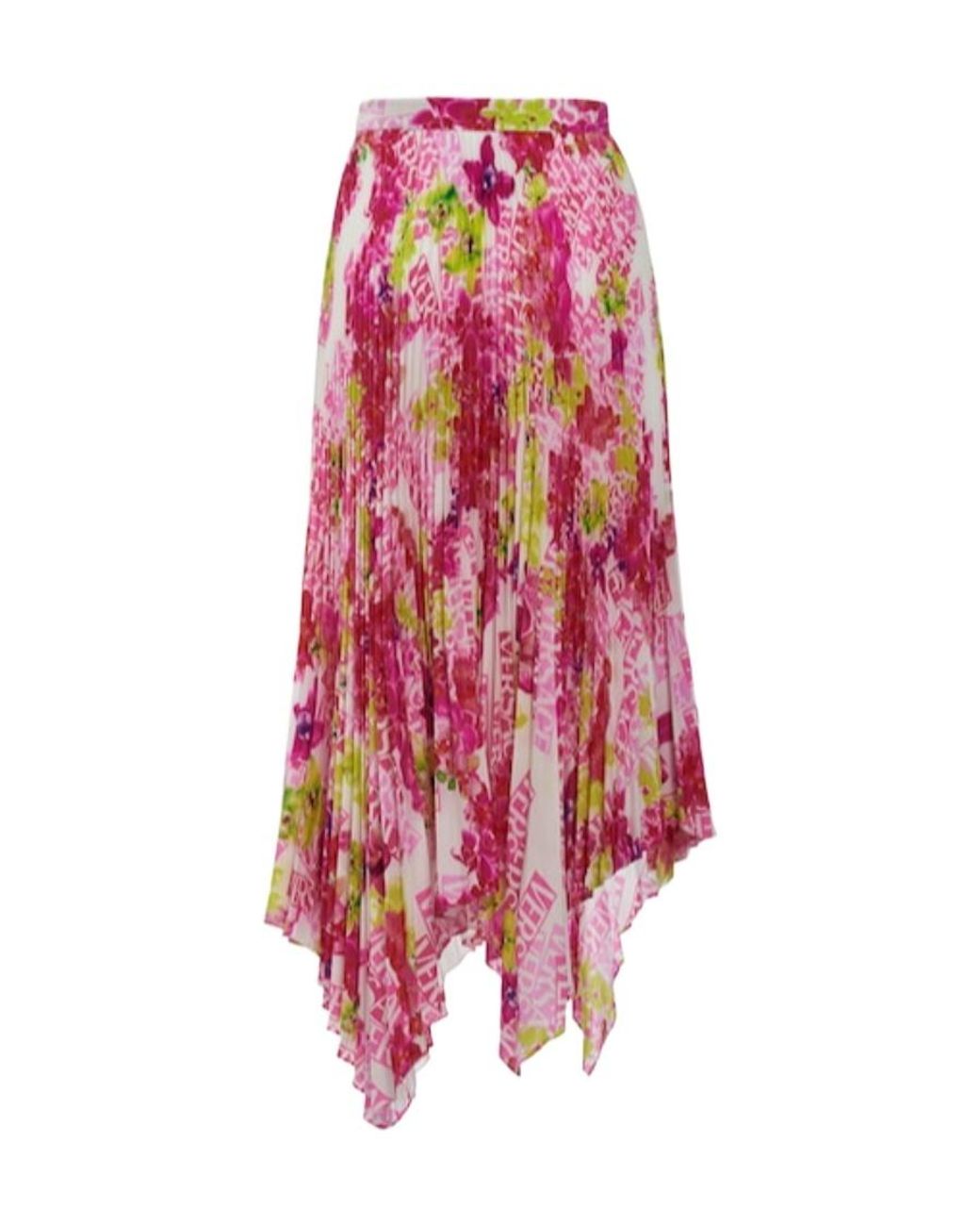 Versace White Printed Pleated Crepe Midi Skirt