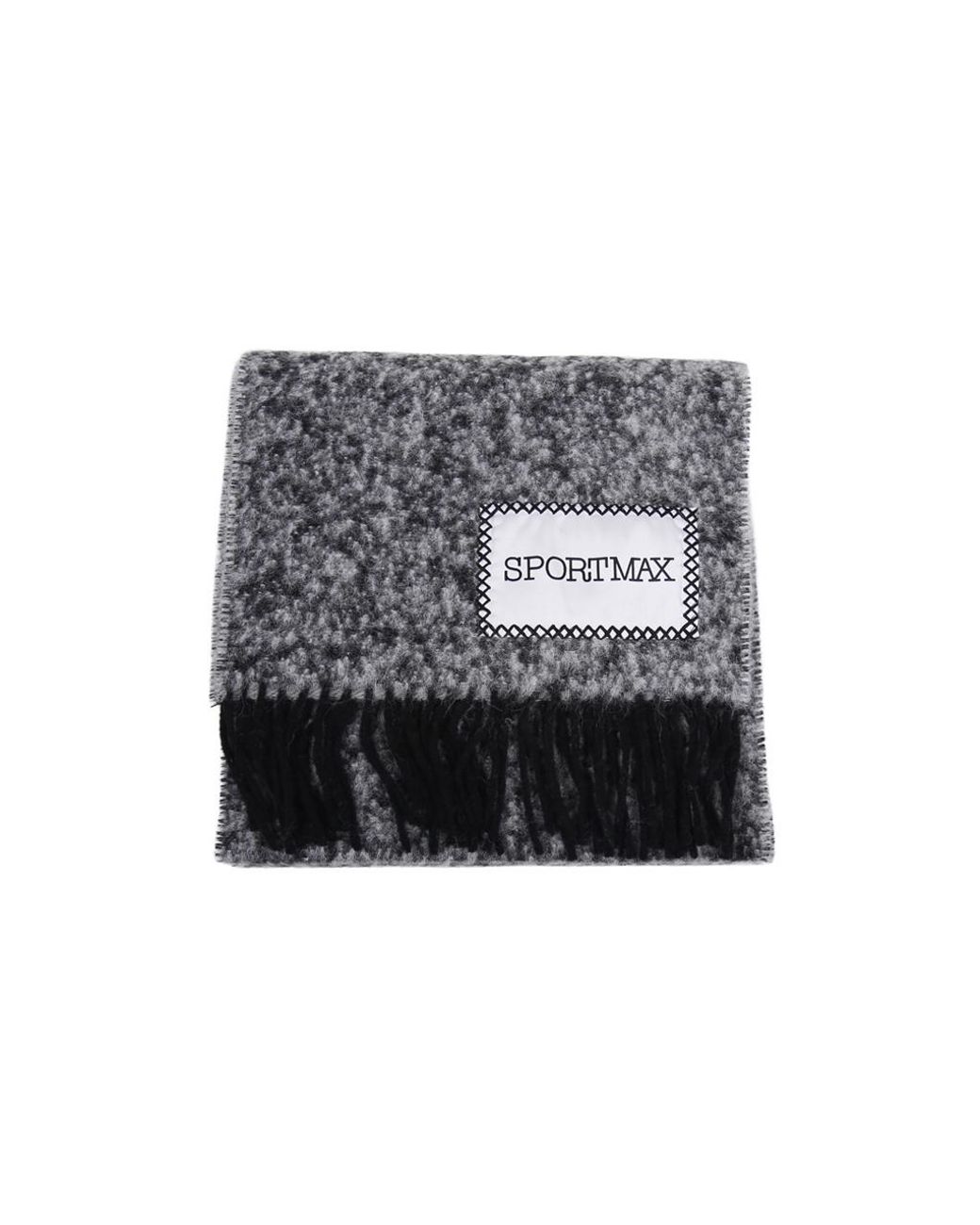 Sportmax Gray Logo-Patch Fringed Scarf
