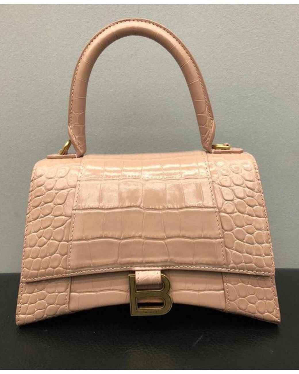 Balenciaga Pink Borsa Hourglass Small Con Lavorazione Coccodrillo Da Donna
