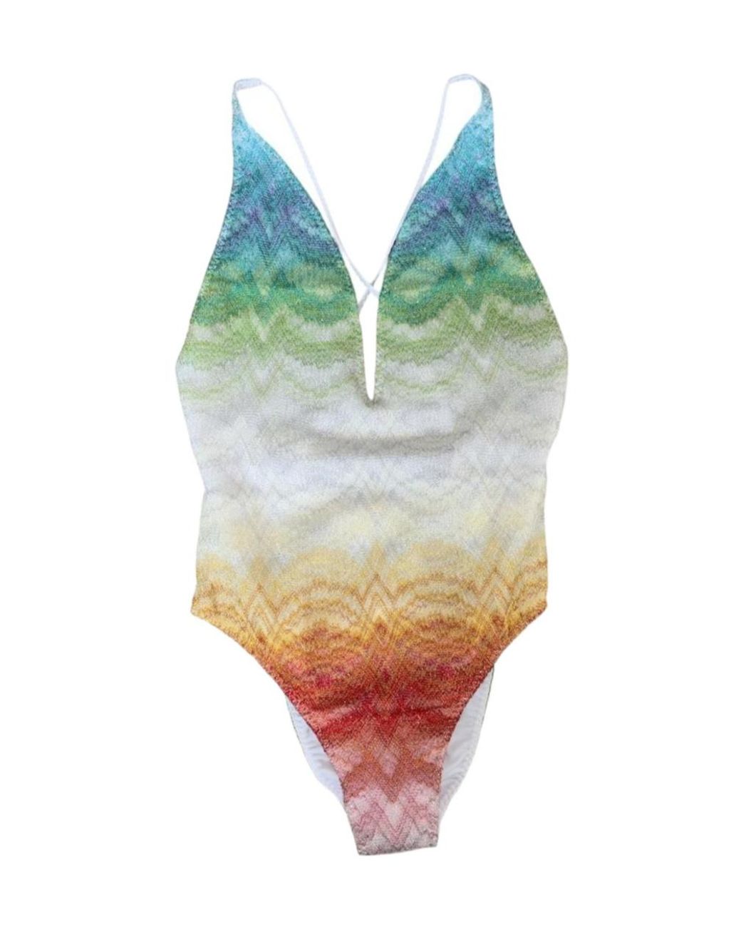 Missoni Blue Chevron Knitted One-Piece Swimsuit