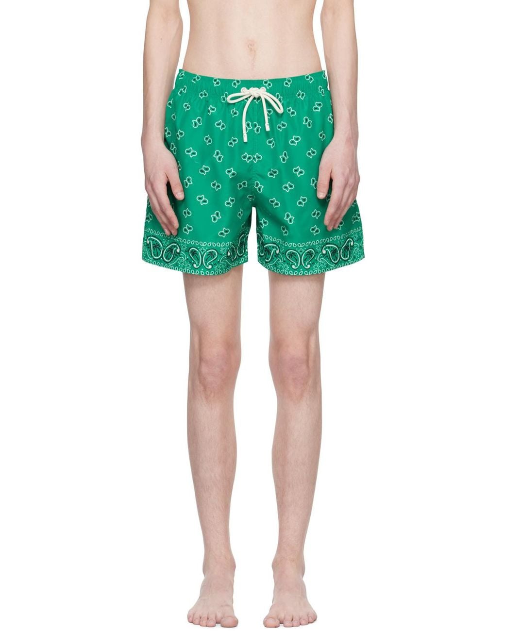 Palm Angels Green Paisley-Printed Drawstring Swim Shorts for men