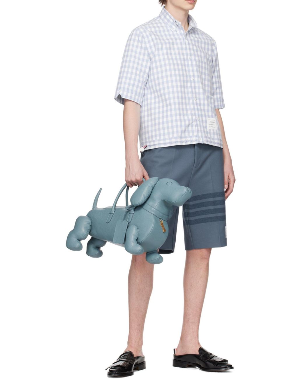 Thom Browne White Gingham Poplin Short-Sleeve Shirt for men