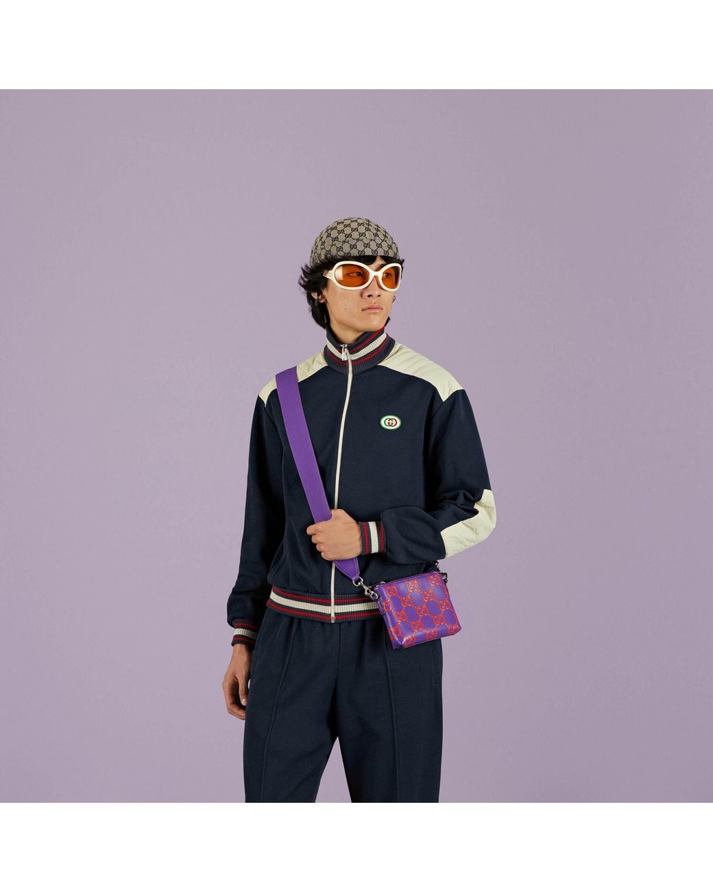 Gucci Purple Printed Embossed Small Shoulder Bag for men