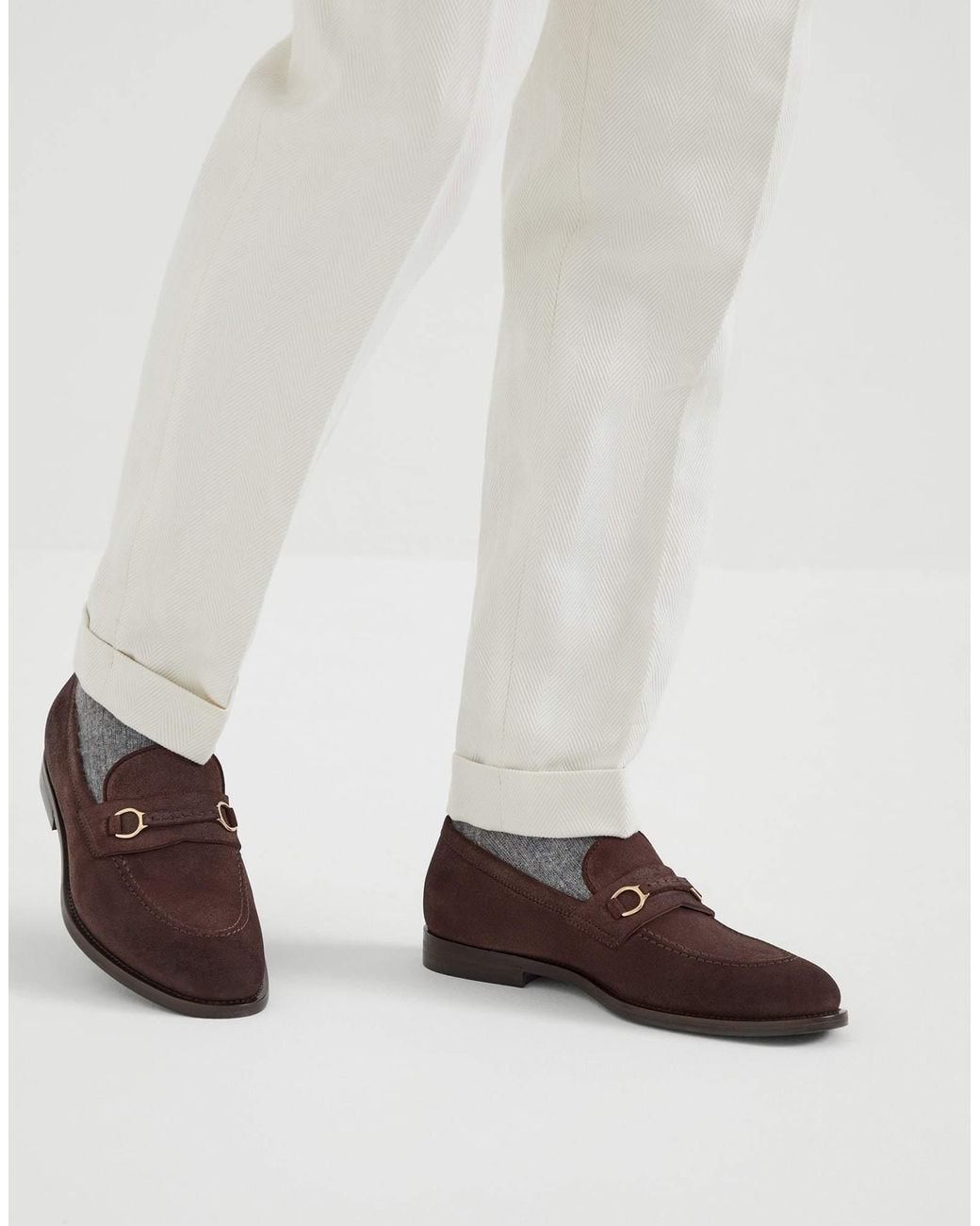 Brunello Cucinelli Brown Slip On Flat Shoes for men