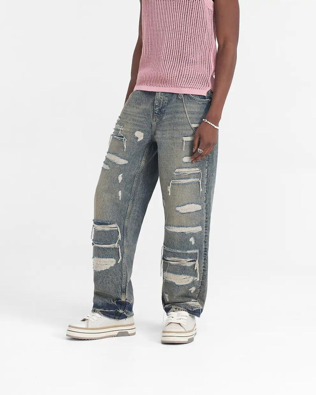 Represent Blue Torn Denim Trousers for men