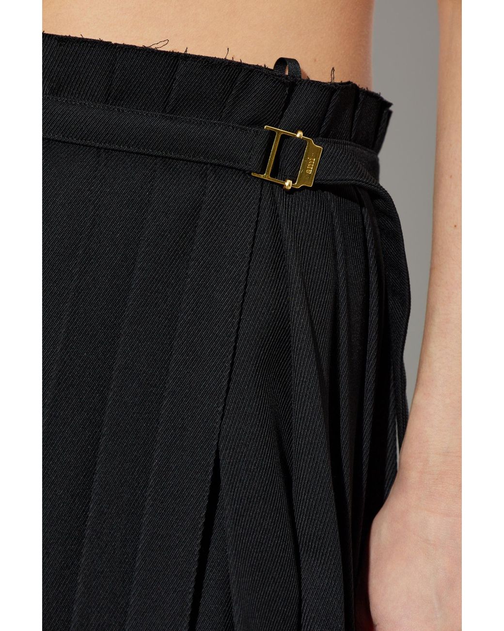 AMI Black Twill Pleated Maxi Skirt