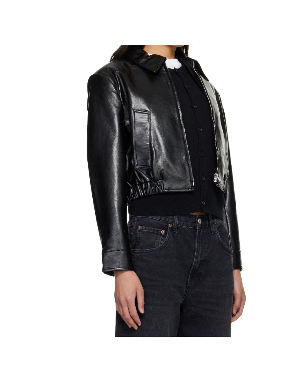 Agolde Black Nahla Cropped Jacket (Recycled Leather)