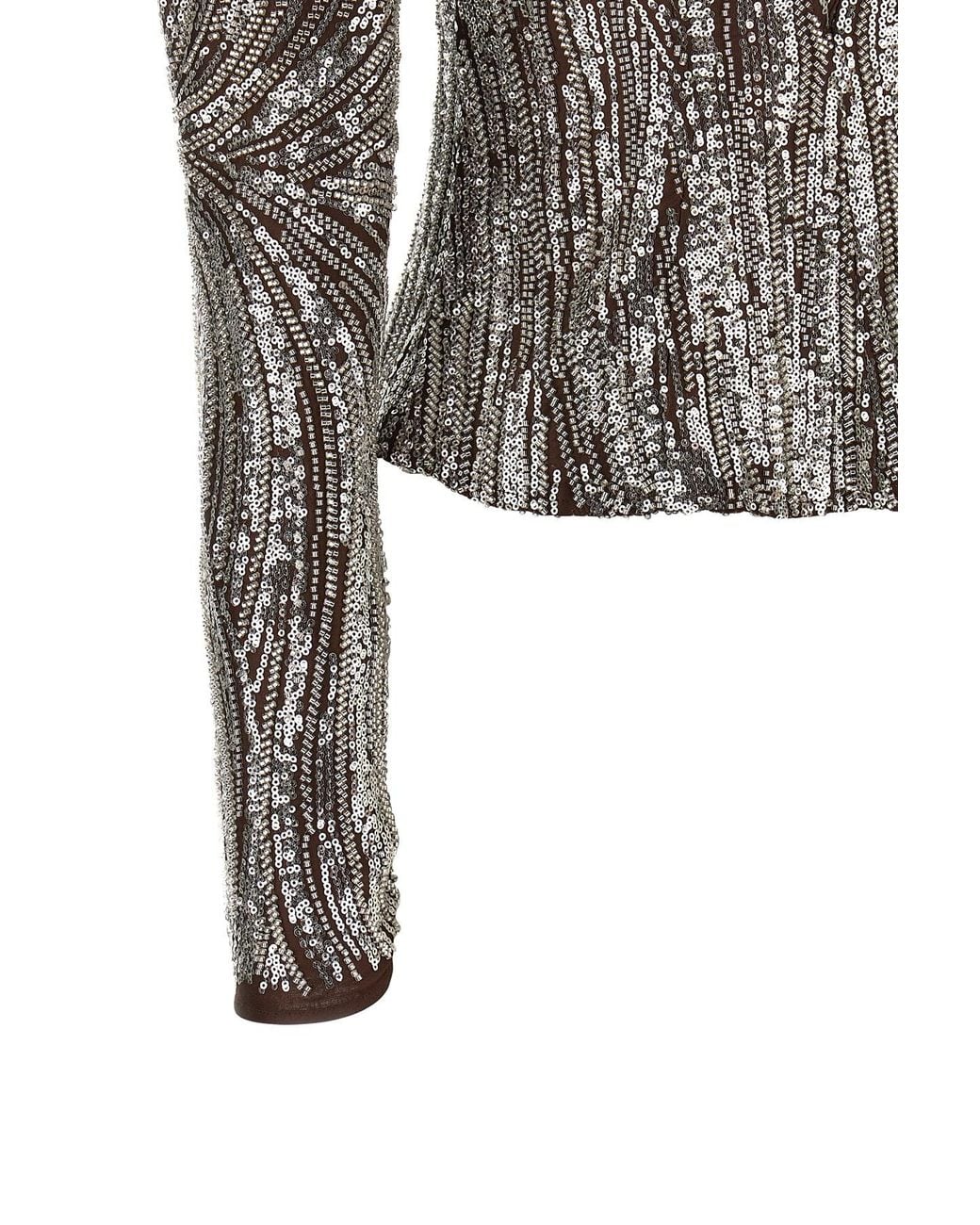 Rabanne Gray Sequin Wave Long Sleeve Top