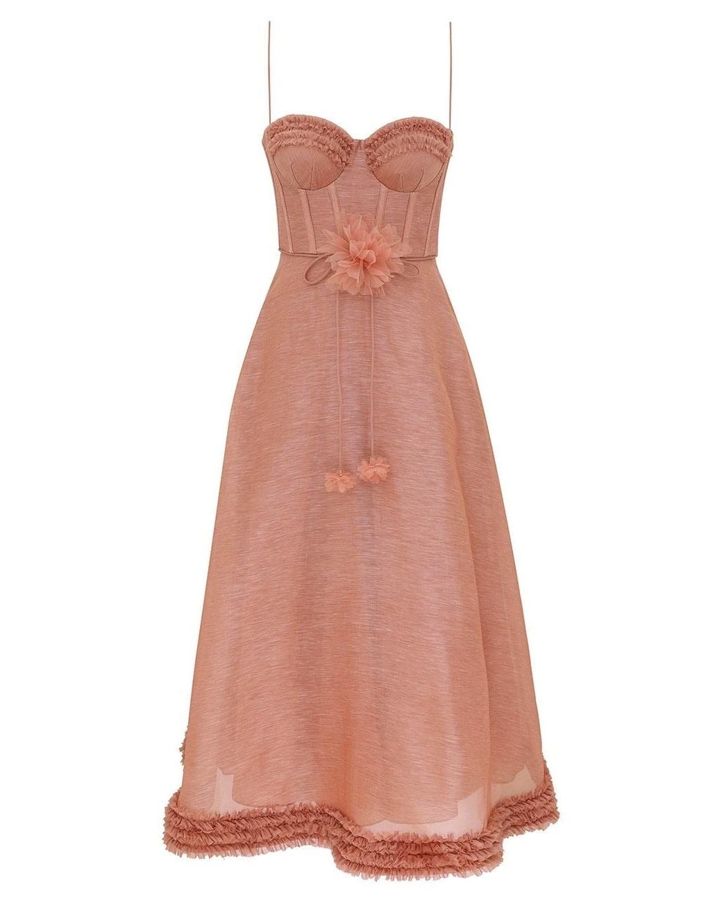 Zimmermann Pink Luna Ruffle Midi Dress