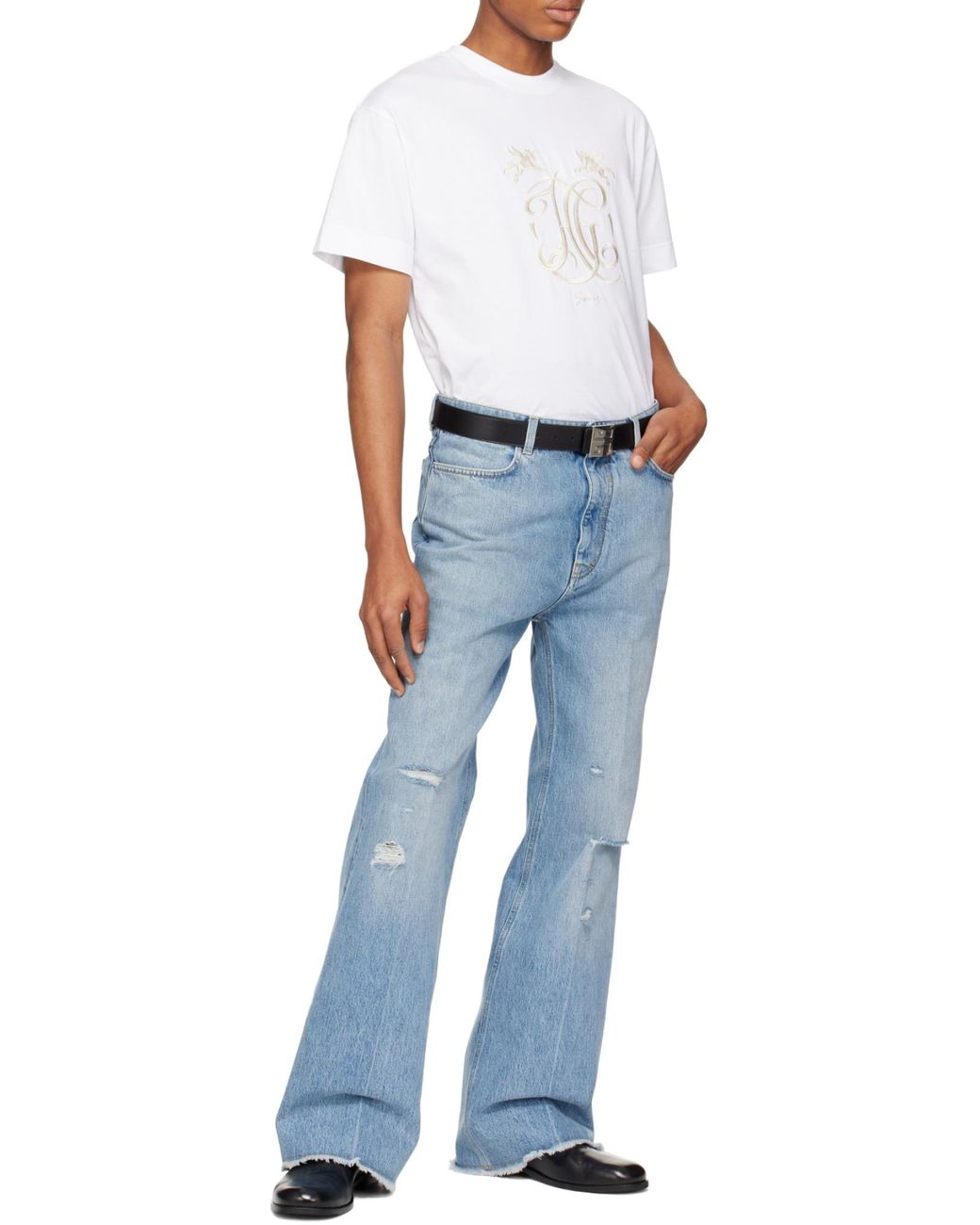 Givenchy White Logo Embroidered Crewneck T-Shirt for men