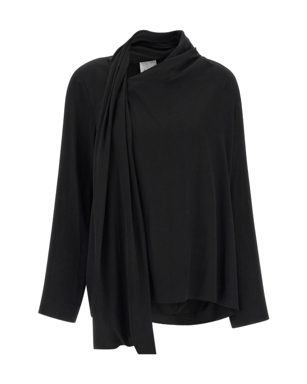 Nude Black Draped-Panel Asymmetrical Blouse
