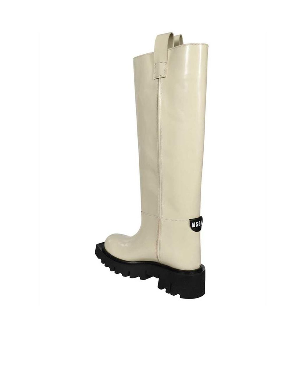 MSGM White Square-Toe Chunky-Sole Boots