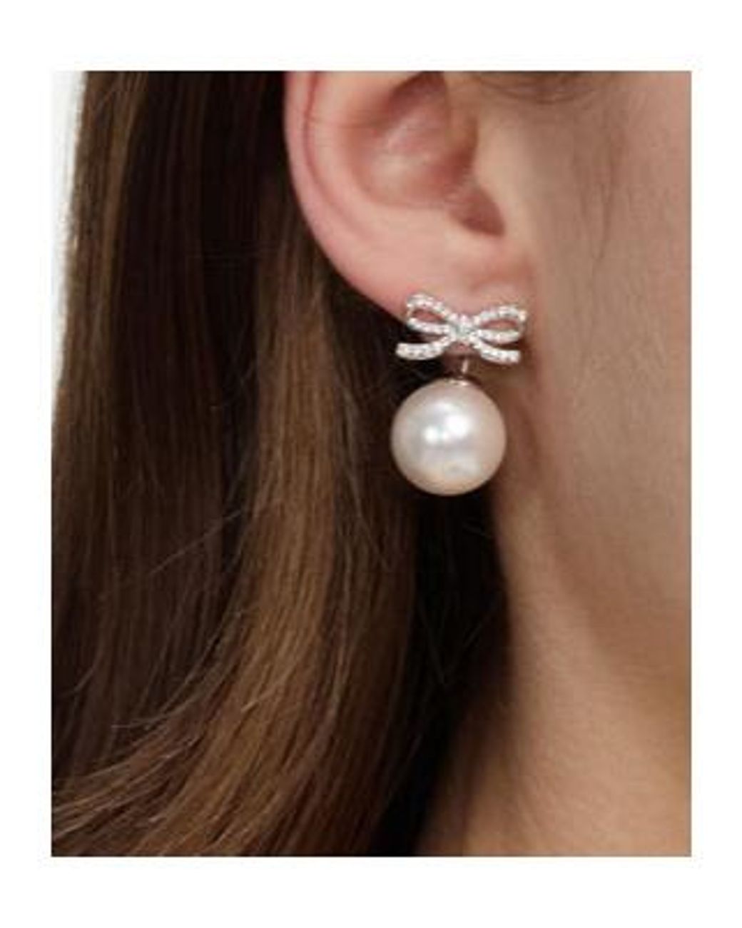 Self-Portrait White Crystal Bow Pearl Earrings