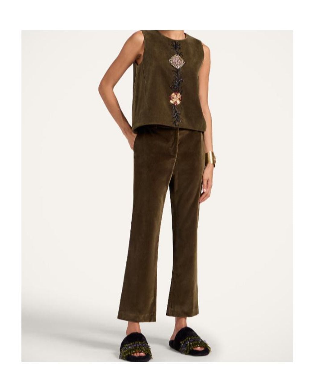 LaDoubleJ Green 24/7 Velvet Flared Trousers
