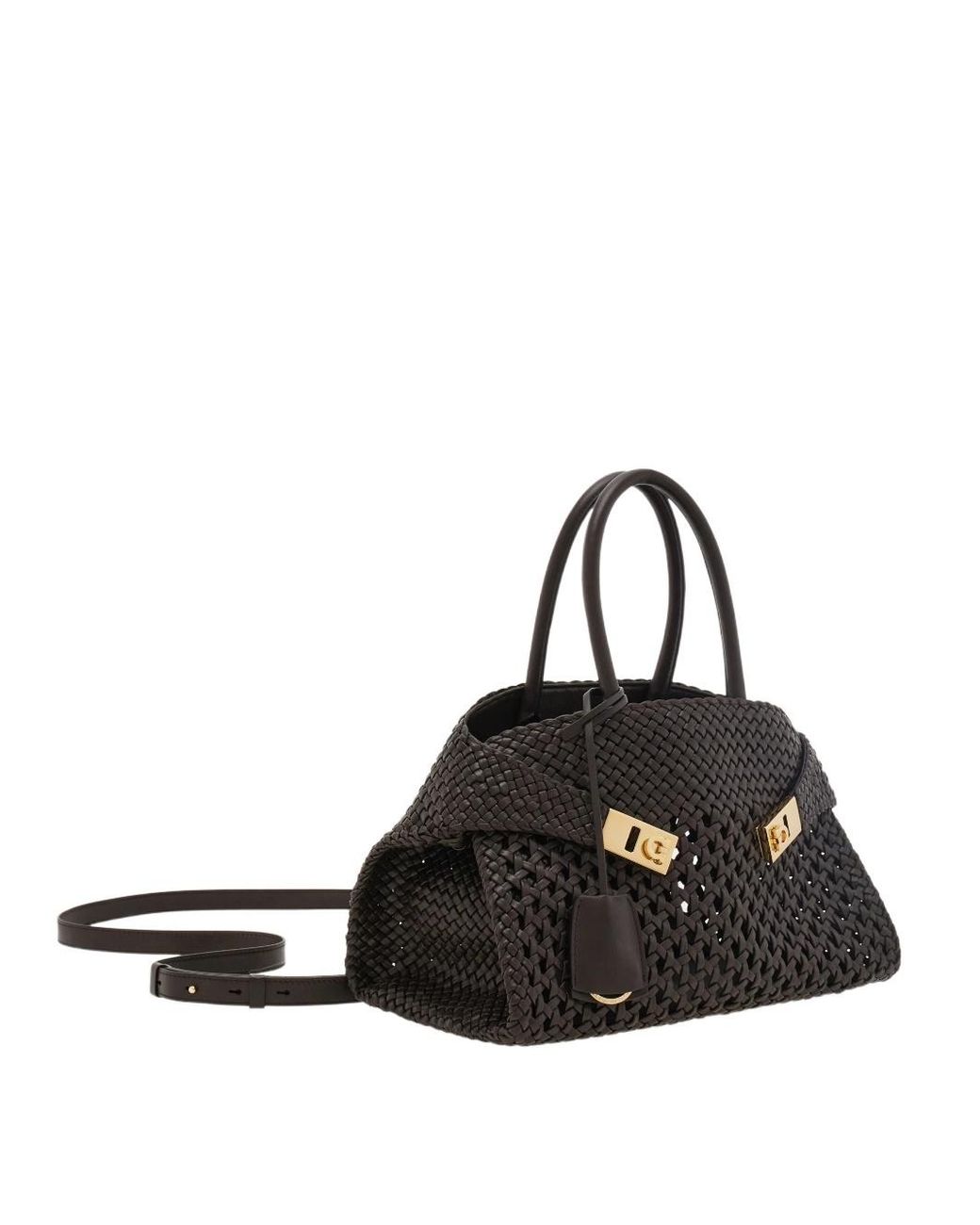 Ferragamo Black Ferragamo Hug Small Woven Tote Bag