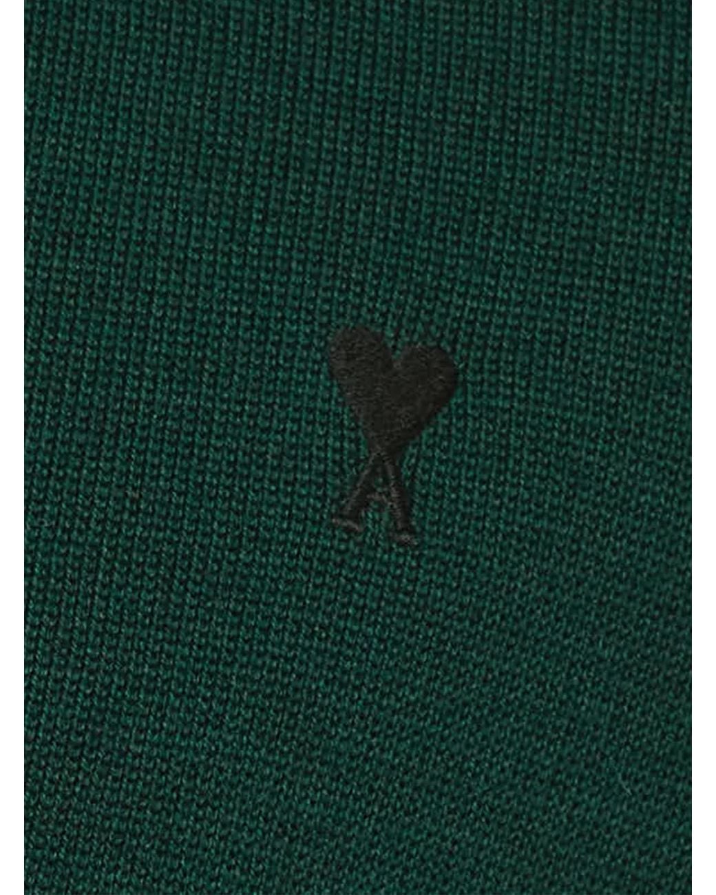 AMI Green Ami Logo V-Neck Cardigan for men