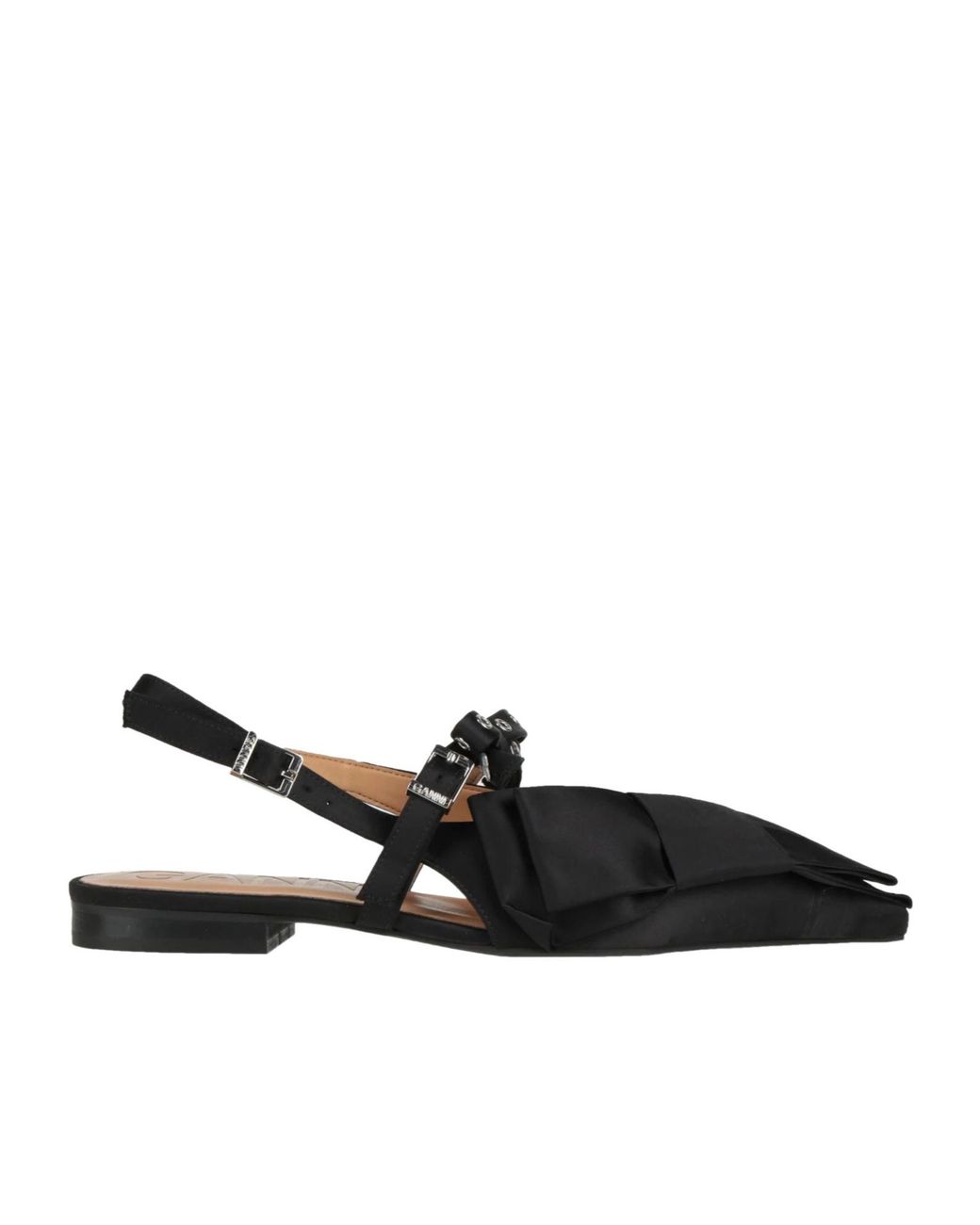 Ganni Black Pointed-Toe Bow Flats