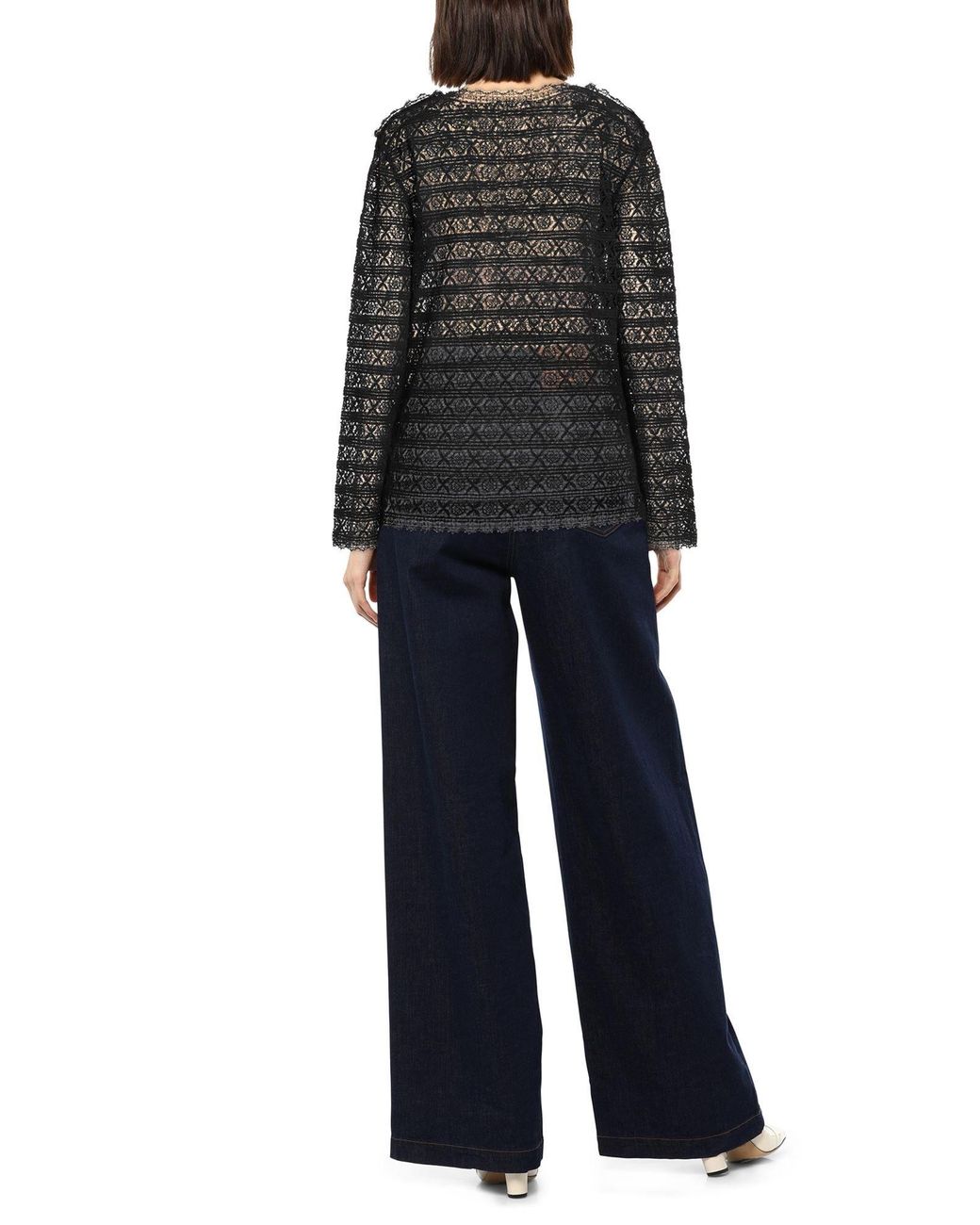Saint Laurent Black Minimalist Longsleeve Lace Top