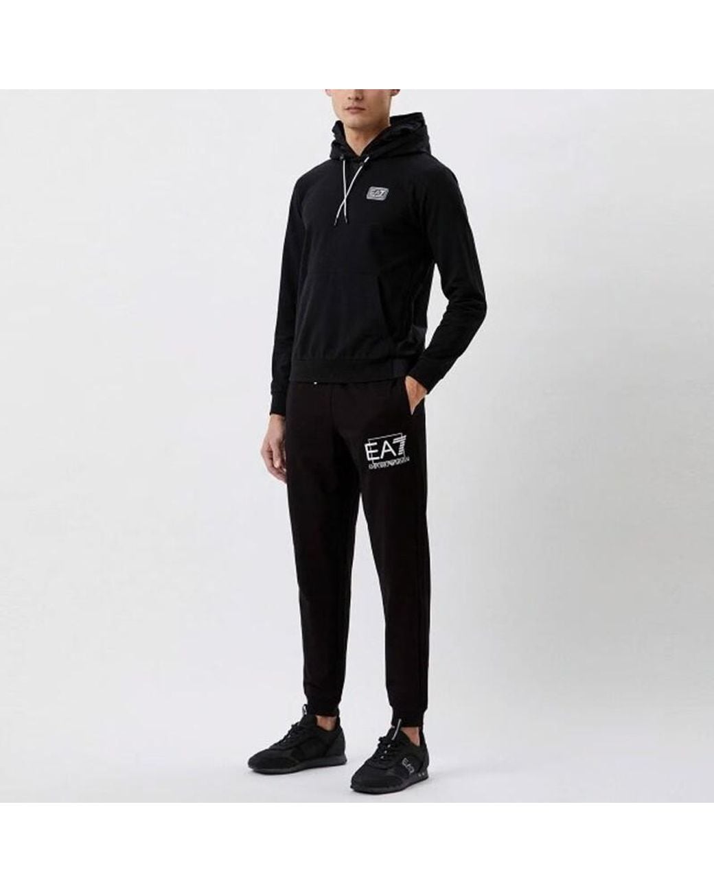 EA7 Black Logo Hooded Sweatshirt for men