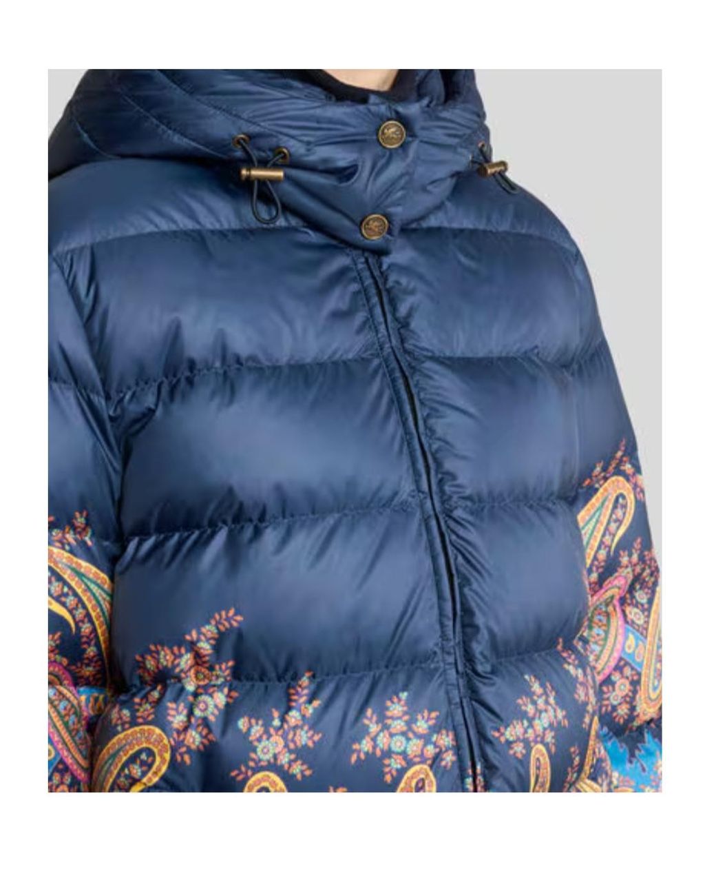 Etro Blue Down Jacket With Hood And Placed Print