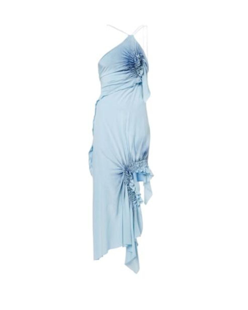 Victoria Beckham Blue Asymmetric Smocked Silk Cocktail Dress