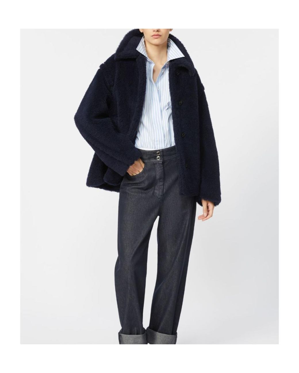 Max Mara Blue Fuggito Button-Up Coat