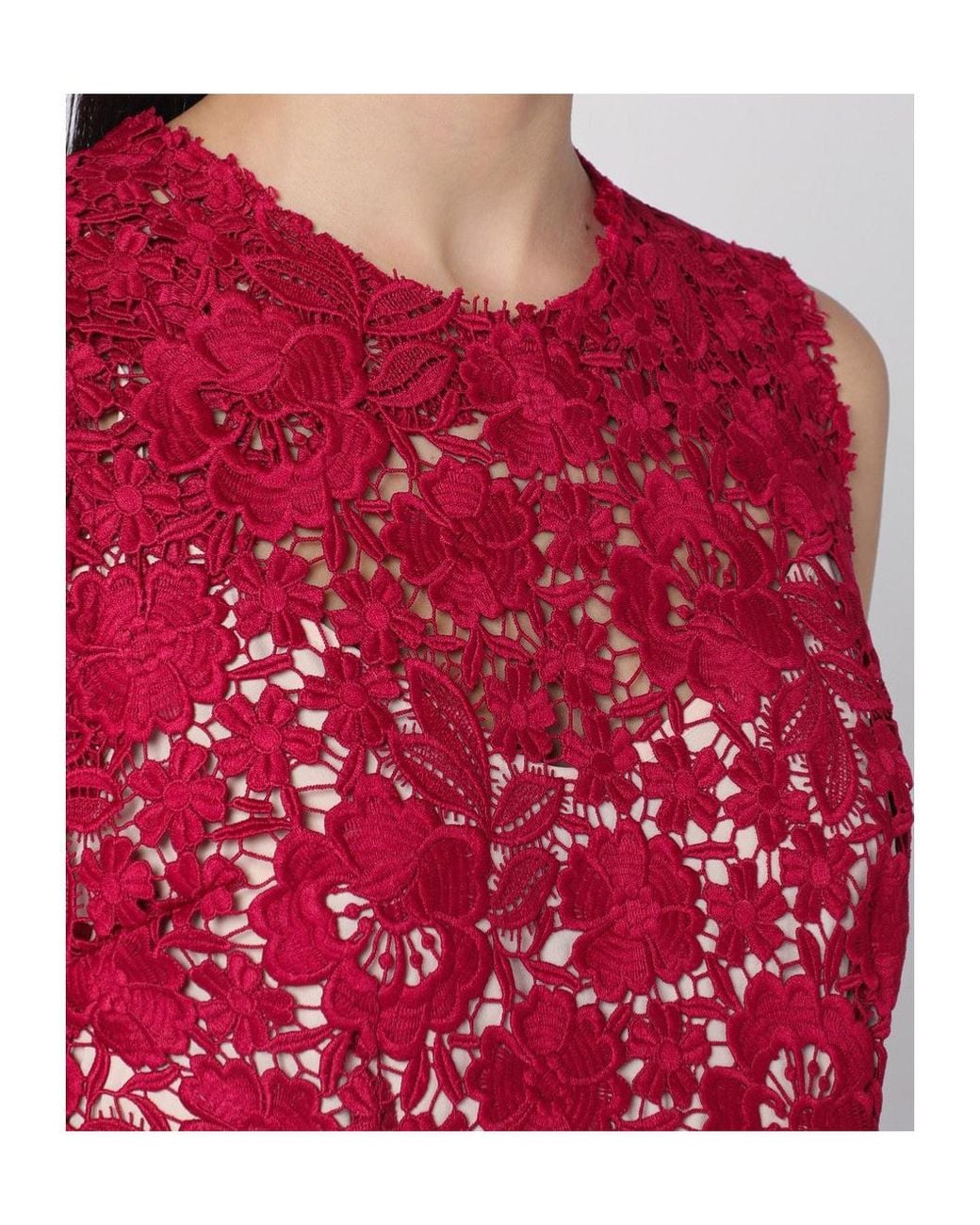 P.A.R.O.S.H. Red Sleeveless Lace Midi Dress