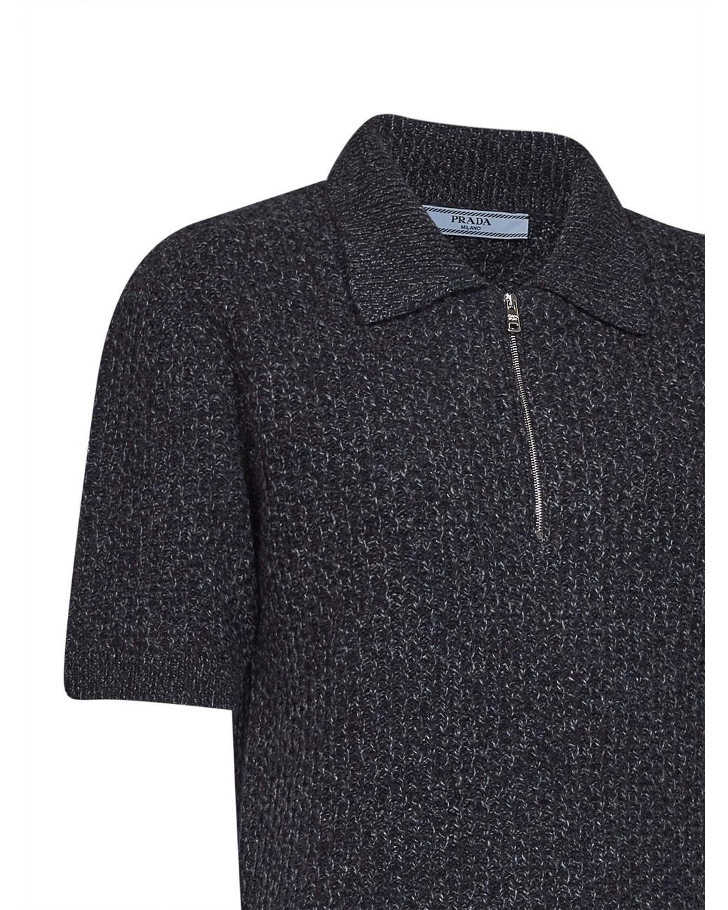 Prada Black Short-Sleeved Wool And Mouliné Cashmere Polo Sweater