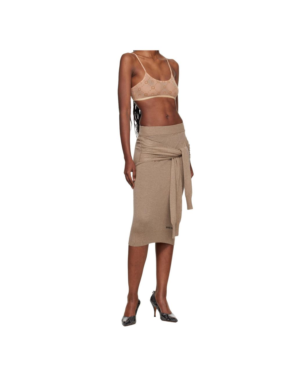 MARINE SERRE Brown Transparent Elastic Mesh French Bra