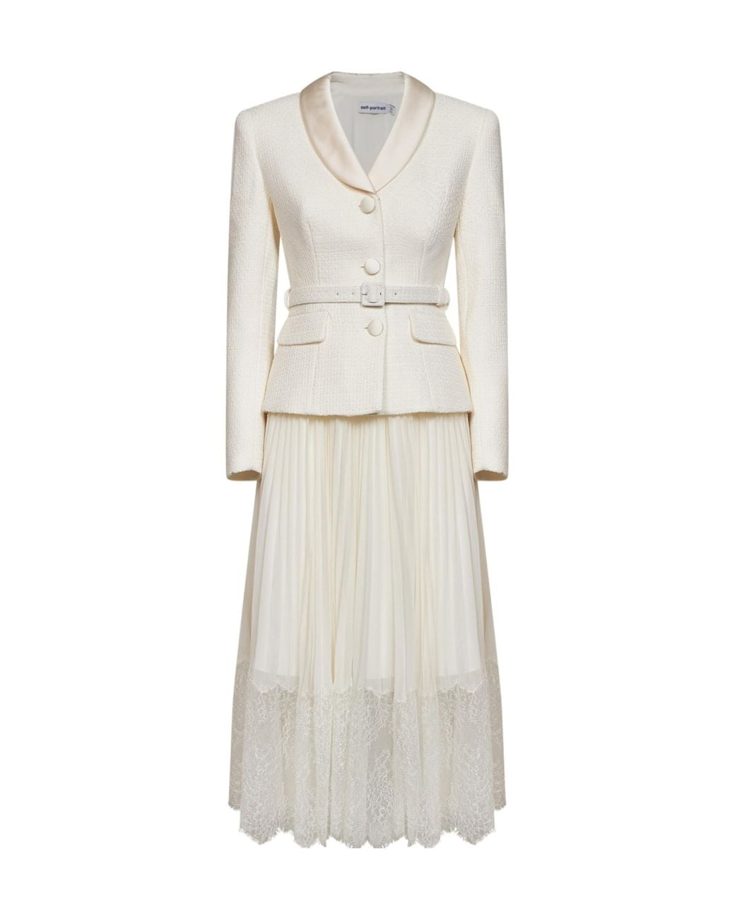 Self-Portrait Gray Boucle Shawl Collared Midi Dress