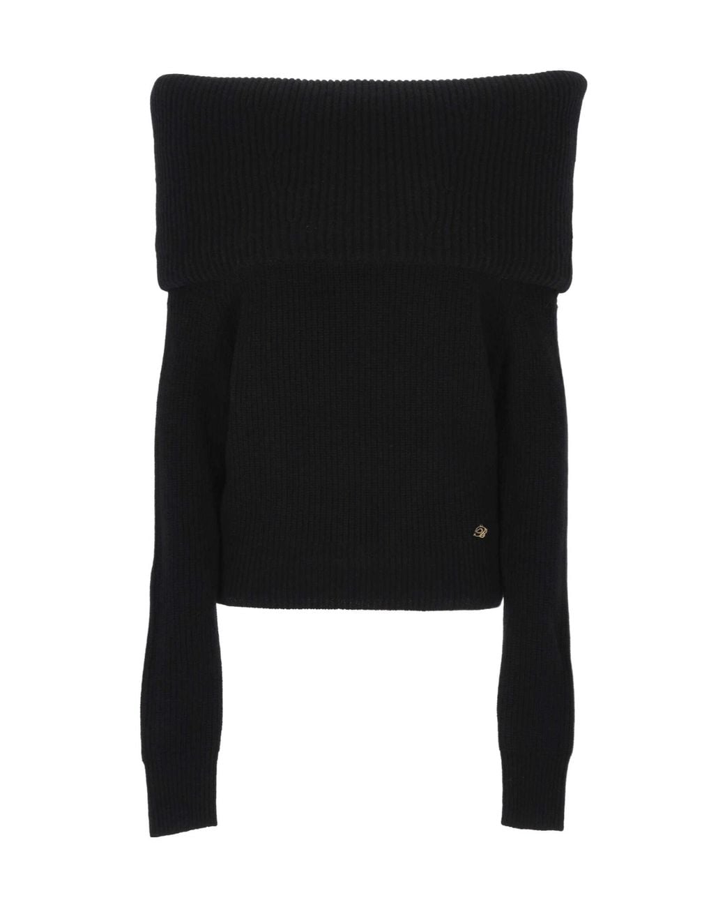 Blumarine Black Ribbed-Knit Sailor-Collar Cardigan