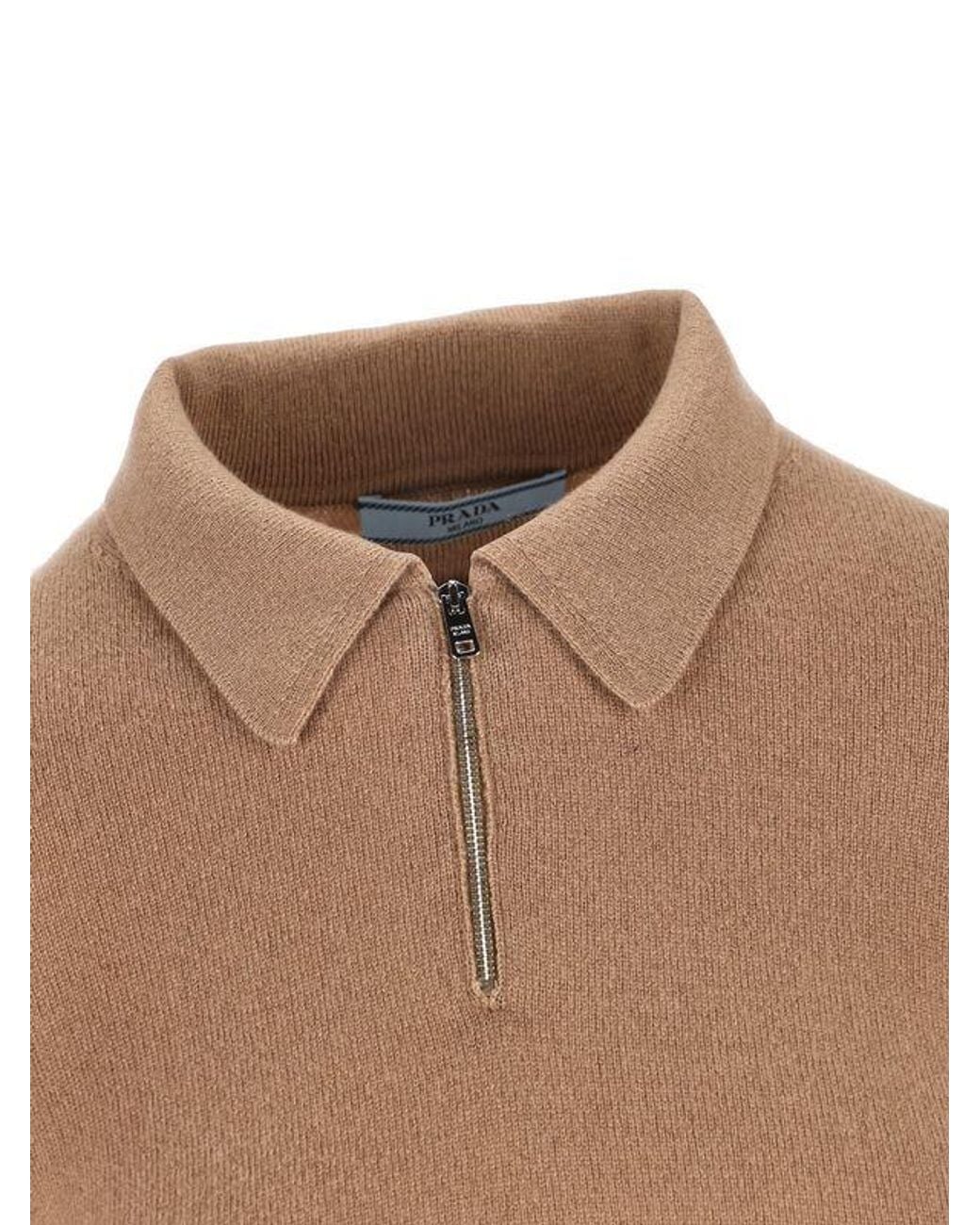 Prada Natural Half-Zipped Knitted Jumper
