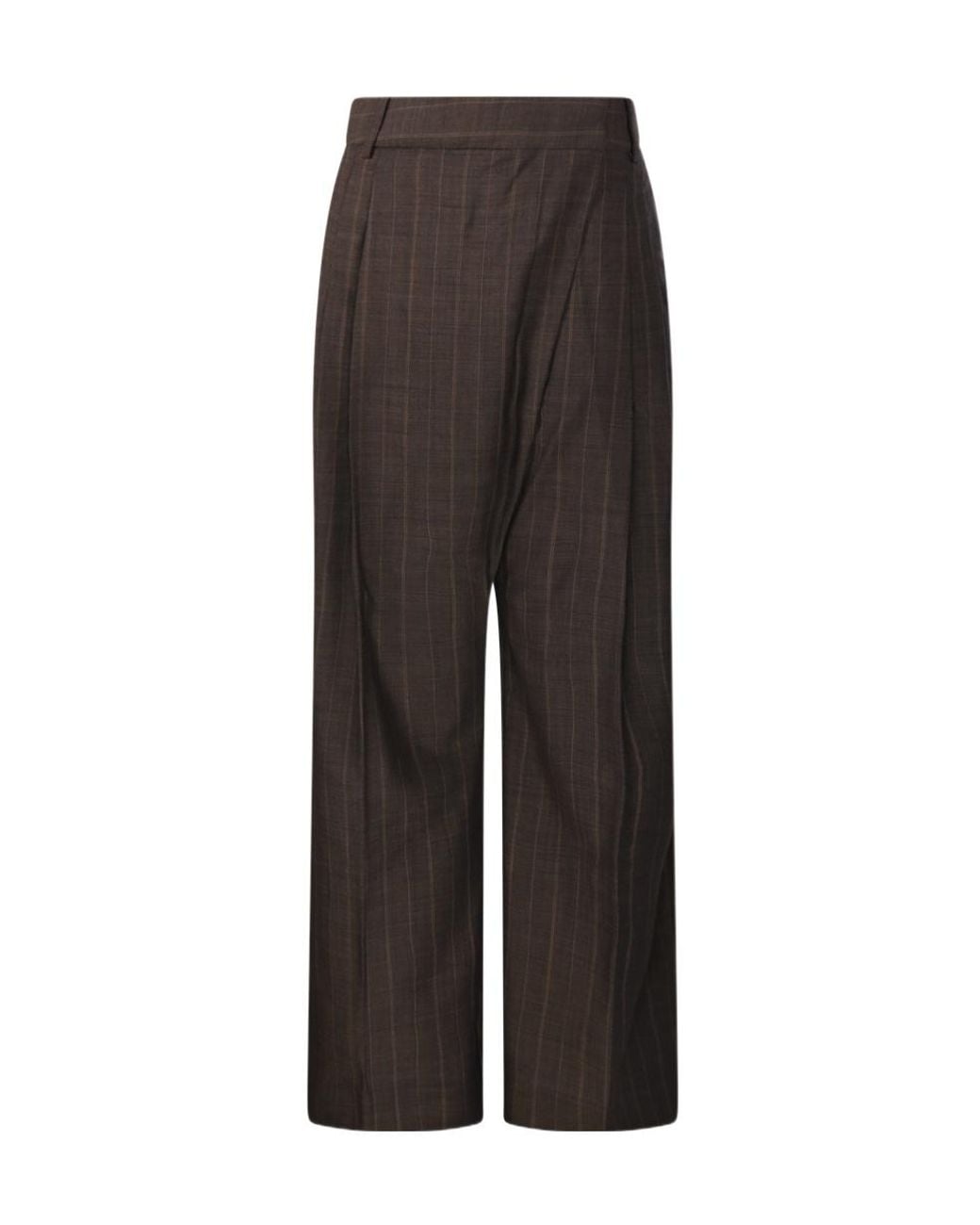 Ganni Brown Wrap Wide-Leg Striped Trousers