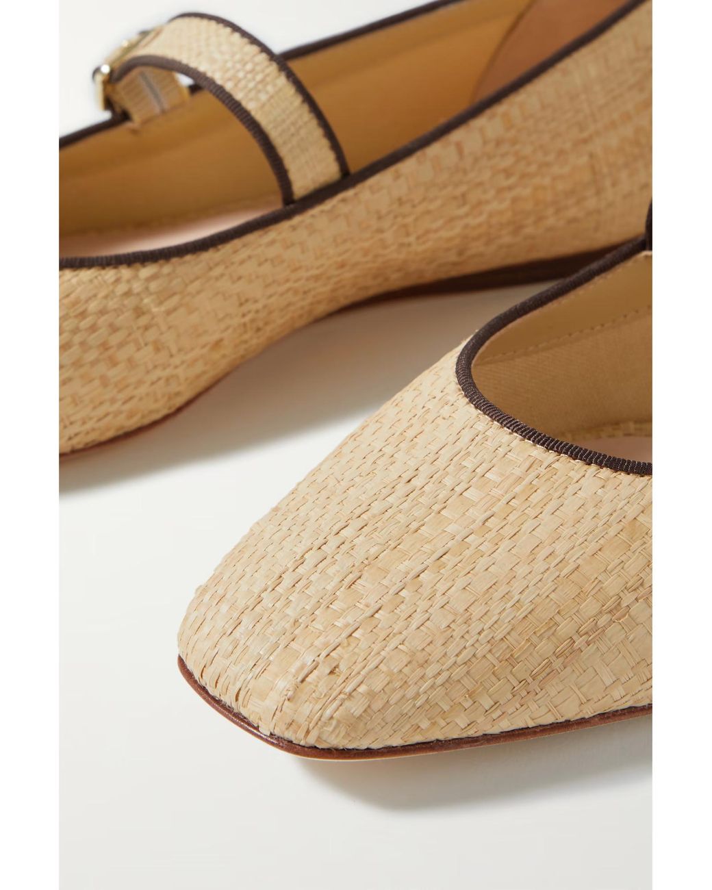 Loeffler Randall Natural Grosgrain-Trimmed Raffia Mary Jane Ballet Flats