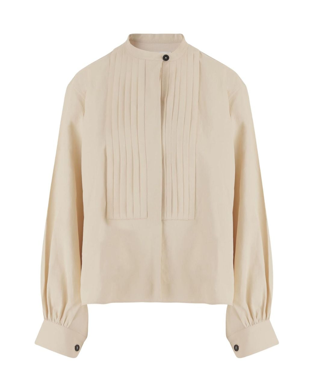 Jil Sander Natural Long-Sleeved Pleated Blouse