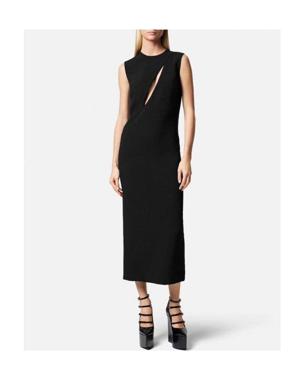 Versace Black Cut-Out Sleeveless Midi Dress