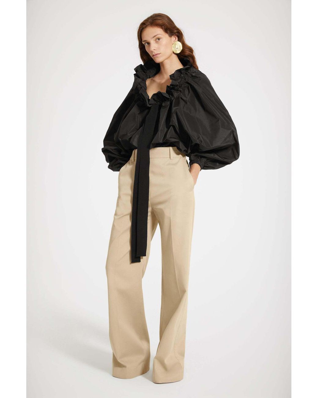 Patou Blue Ruffled Long Sleeve Top