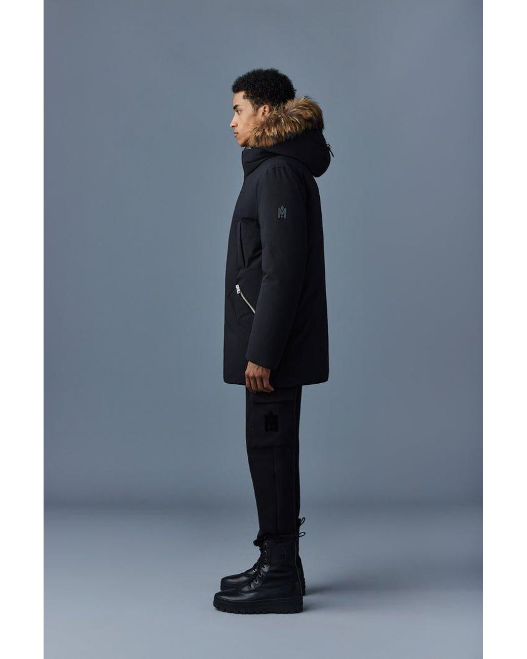 Mackage Blue Edward Fur Hooded Jacket for men