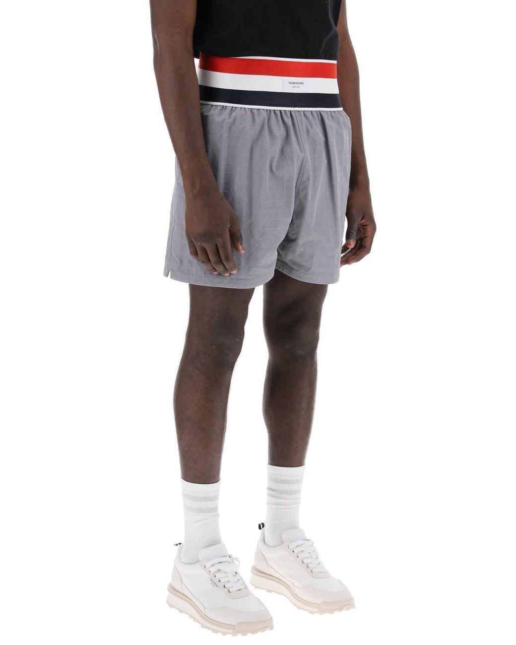 Thom Browne Gray Ripstop Logo Tag Bermuda Shorts for men