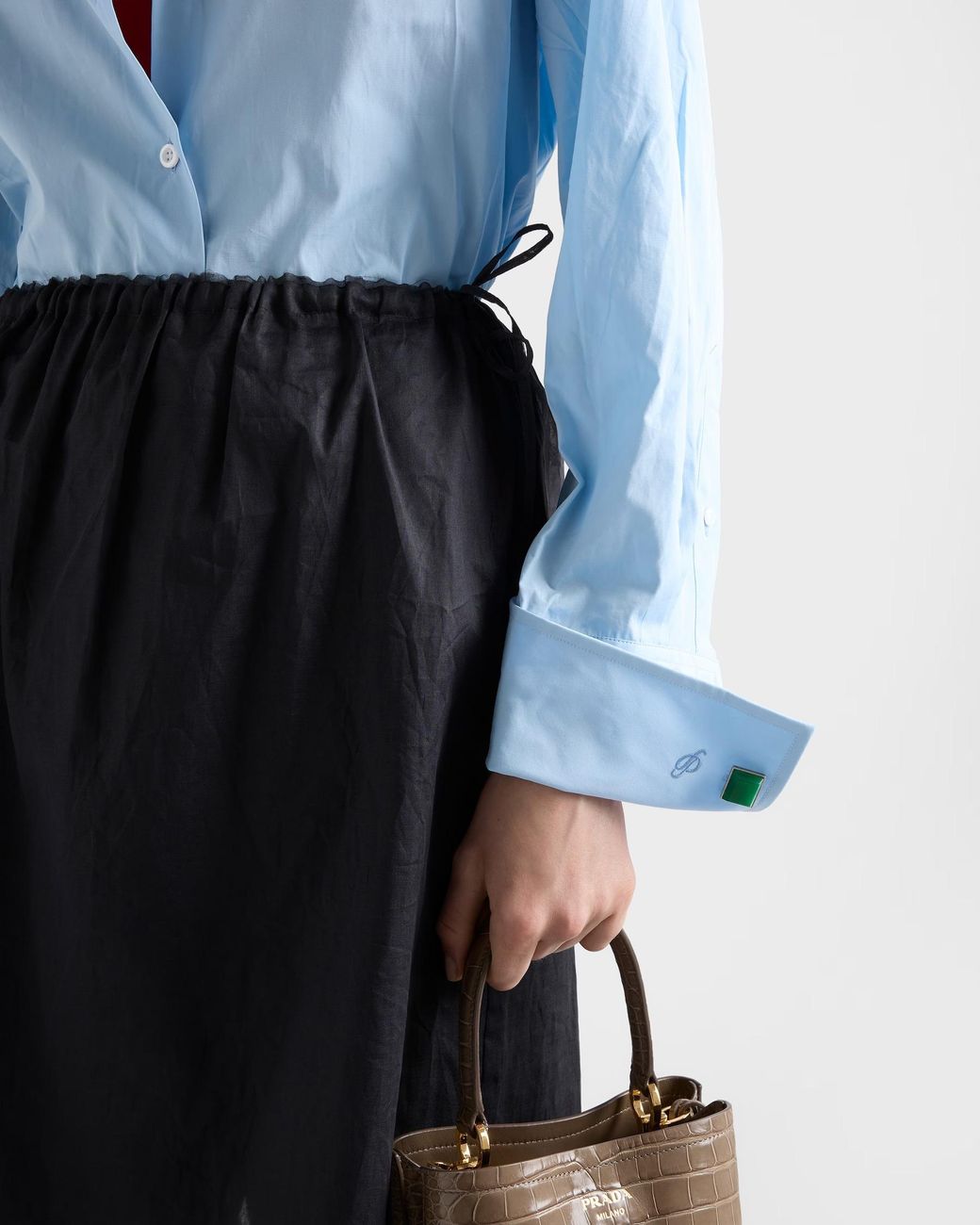 Prada Black Cotton Organdy Midi-Skirt