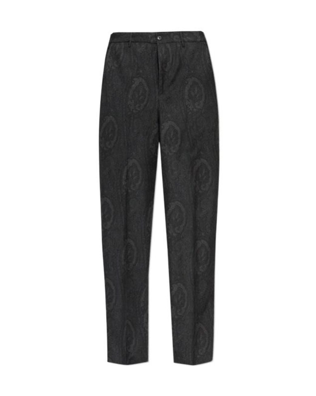 Etro Black Paisley Pleated Pants for men