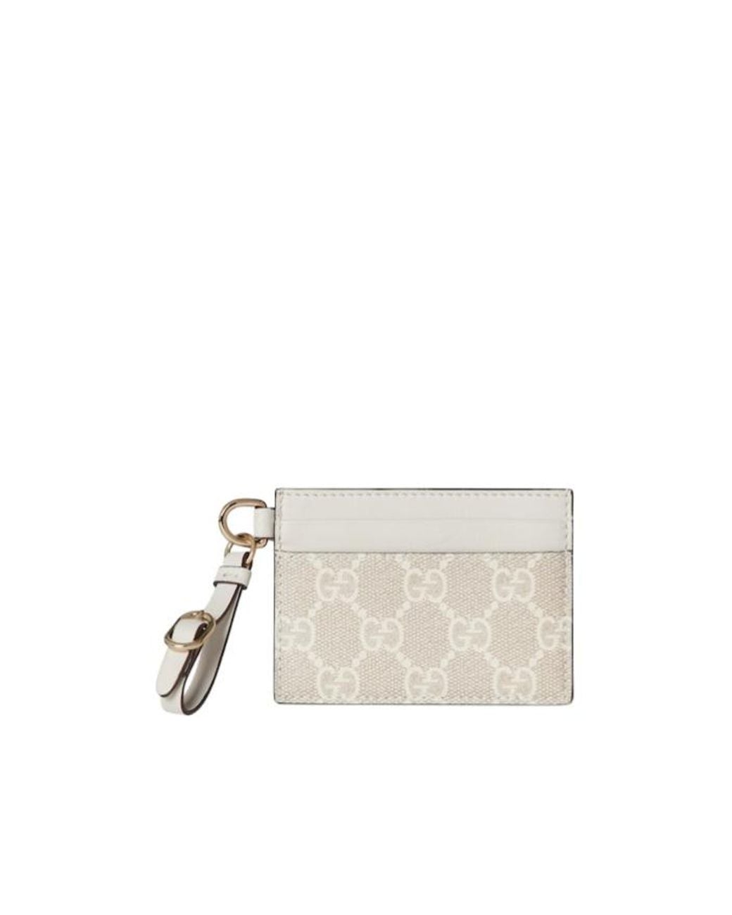 Gucci White Gg Emblem Card Case With Strap