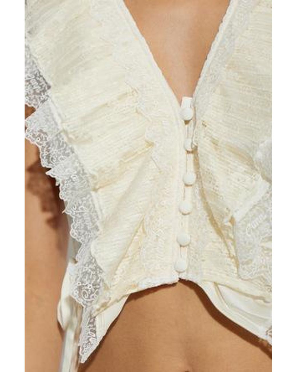 Ganni White Ruffled Lace-Trim Top