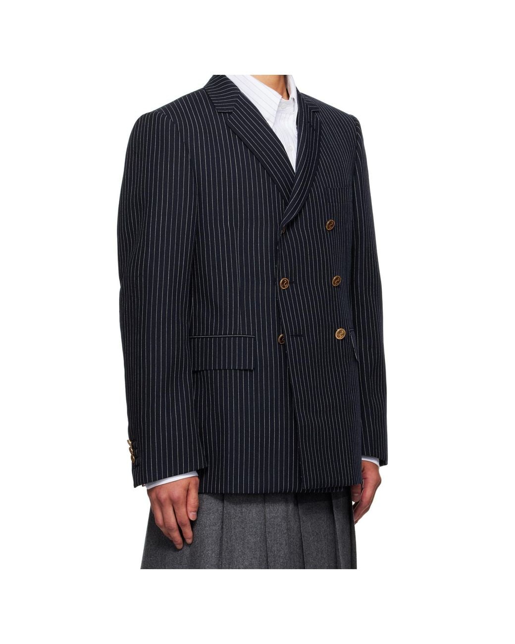 Thom Browne Blue Pinstripe Wool Blazer for men