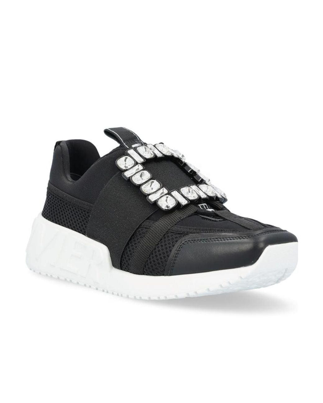Roger Vivier Black Viv' Go Rhinestone Buckle Sneakers